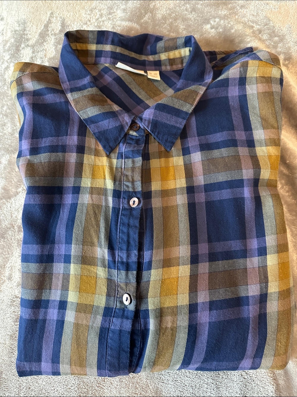 Women’s LOGO Lori Goldstein Blue Purpke & Yellow Plaid Button-Up Shirt Sz:3X GUC - Picture 13 of 13